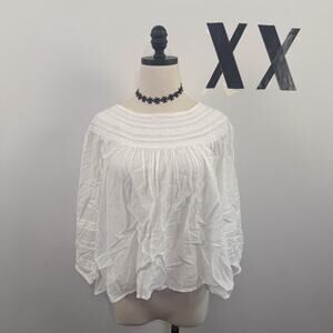 Gap White Tunic Top Crochet Lace Pleated 3/4 Sleeve Indie Boho Y2K L
